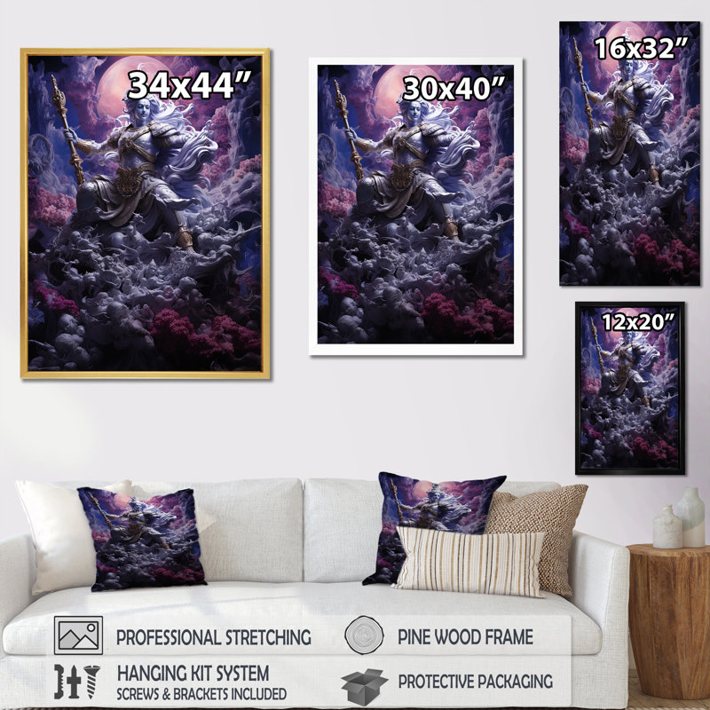 «Hinduism Mahabharatas Majestic Magenta», reproduction d'art sur toile, Cadre doré simple, H 32 po x l 16 po x P 1 po
