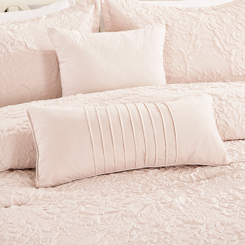 Ensemble d'édredon en microfibre rose 7 pièces Riane, Très grand édredon + 6 pièces supplémentaires
