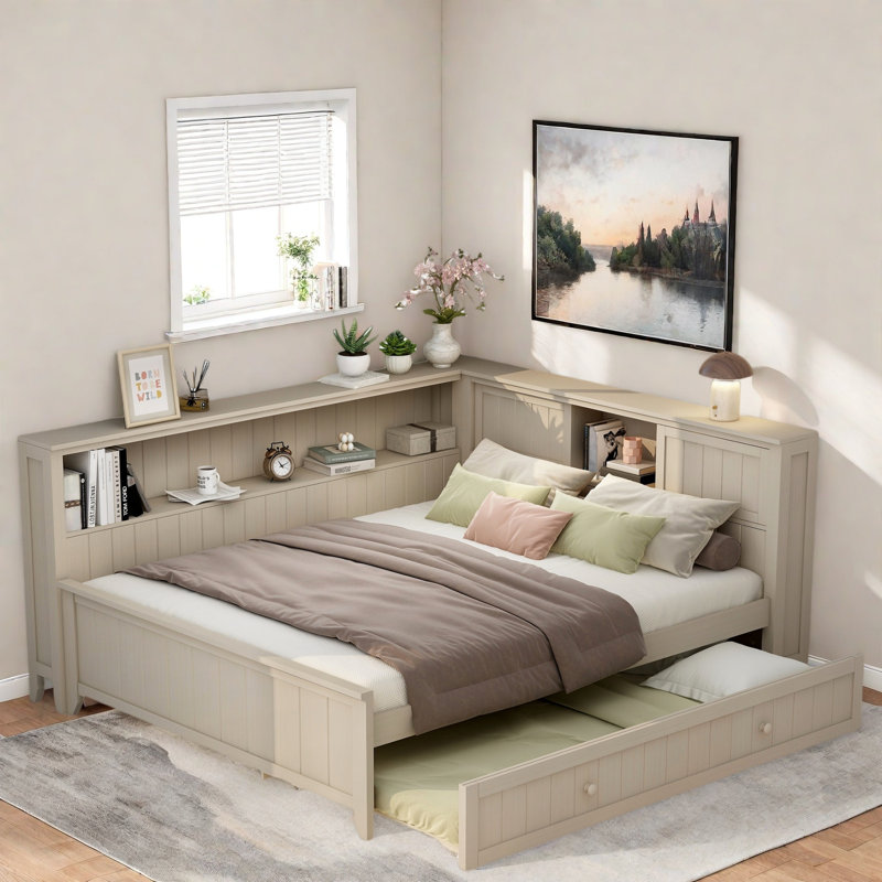 Wood Daybed With Storage Shelves, Sliding Doors And Trundles