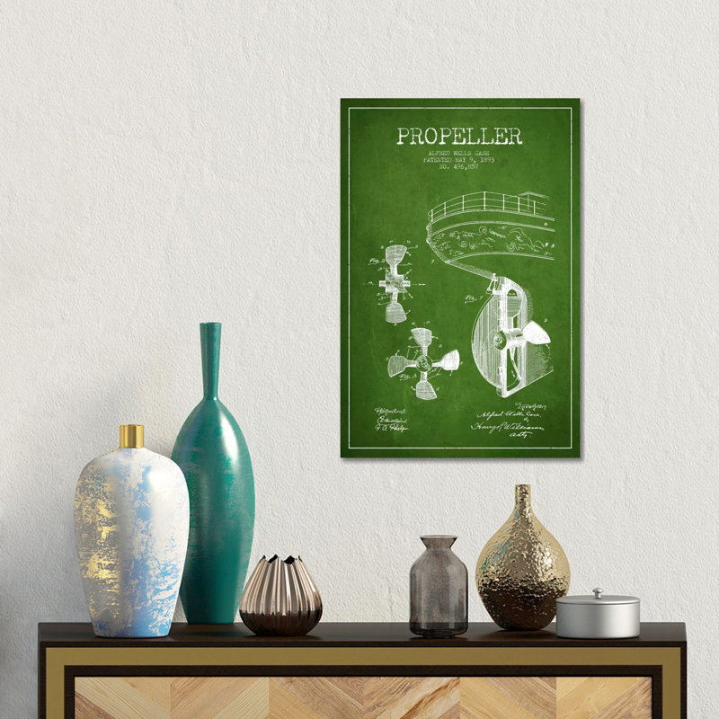 Propeller Green Patent Blueprint by Aged Pixel - Gallery-Wrapped Canvas Giclée on Canvas, 30.48 cm H x 45.72 cm W, No Frame