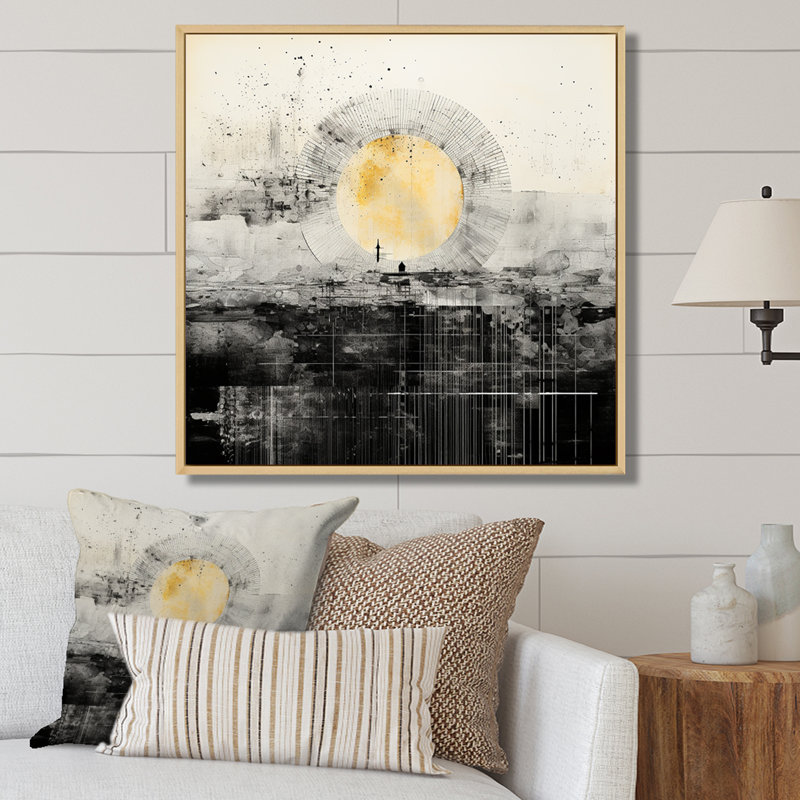 Minimalisme noir et blanc coucher de soleil rêverie - impression, H 16 po x l 16 po x P 1 po, Cadre naturel flottant