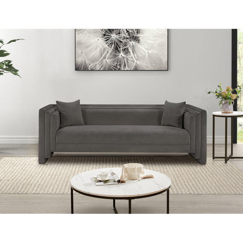 Helmer Chenille Fabric Sofa, Tissu gris chenille