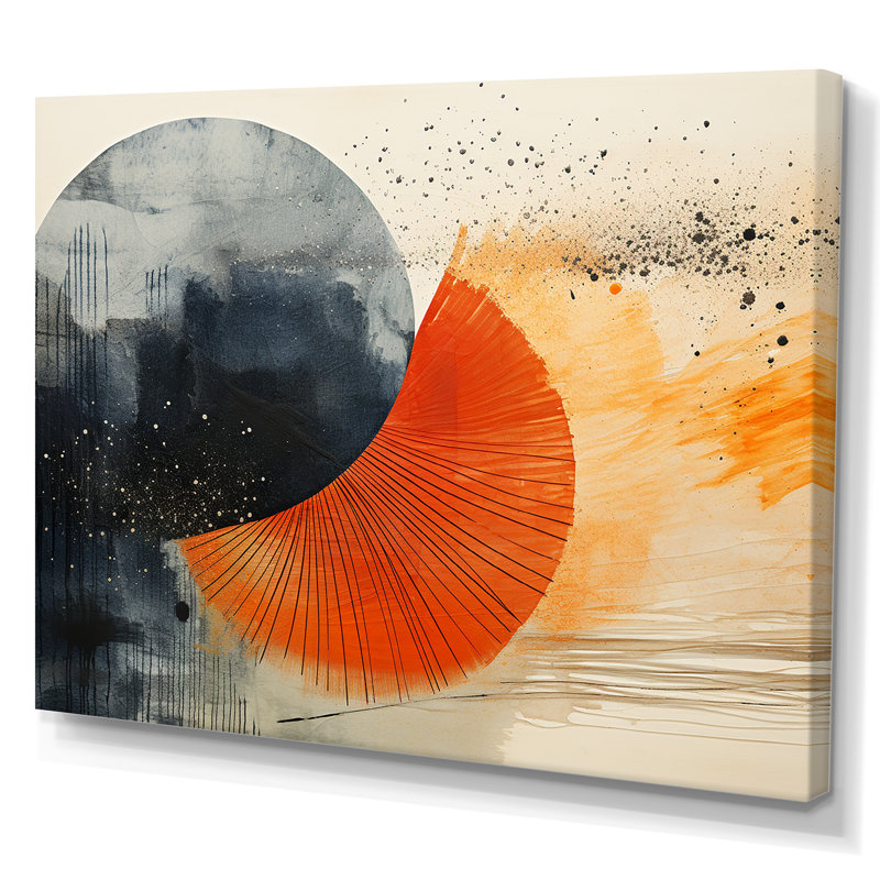 «Black and Orange Solar Eclipse», reproduction d'art murale abstraite, Toile tendue, H 16 po x l 32 po x P 1 po
