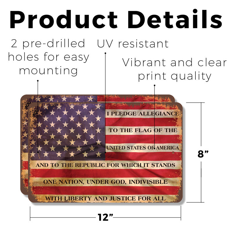 «I Pledge Allegiance to the Flag» (paquet de 2), affiche en plastique de 8 po x 12 po