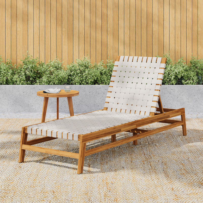 Chaise longue d'extérieur en corde, White Cushion/Teak Frame