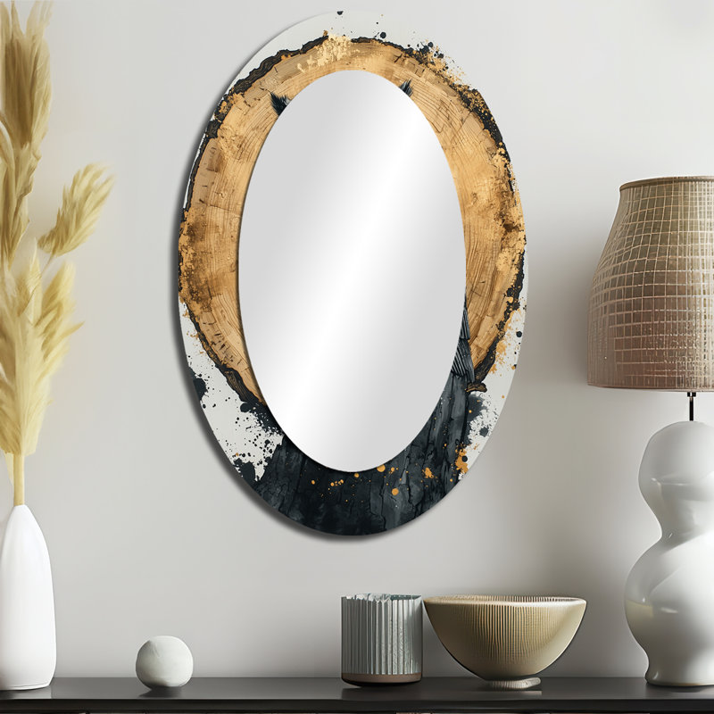 Décoration murale miroir ovale gris Dalk Owl Into Golden Forest Landscape II, 36 po x 24 po