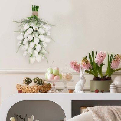 Tulip Bouquet Artificial Flowers Real Feel PU Tulips For Easter Spring Wreath Wedding Bouquet Centerpiece Floral Arrangement Cemetery Front Door Window Wall Decor