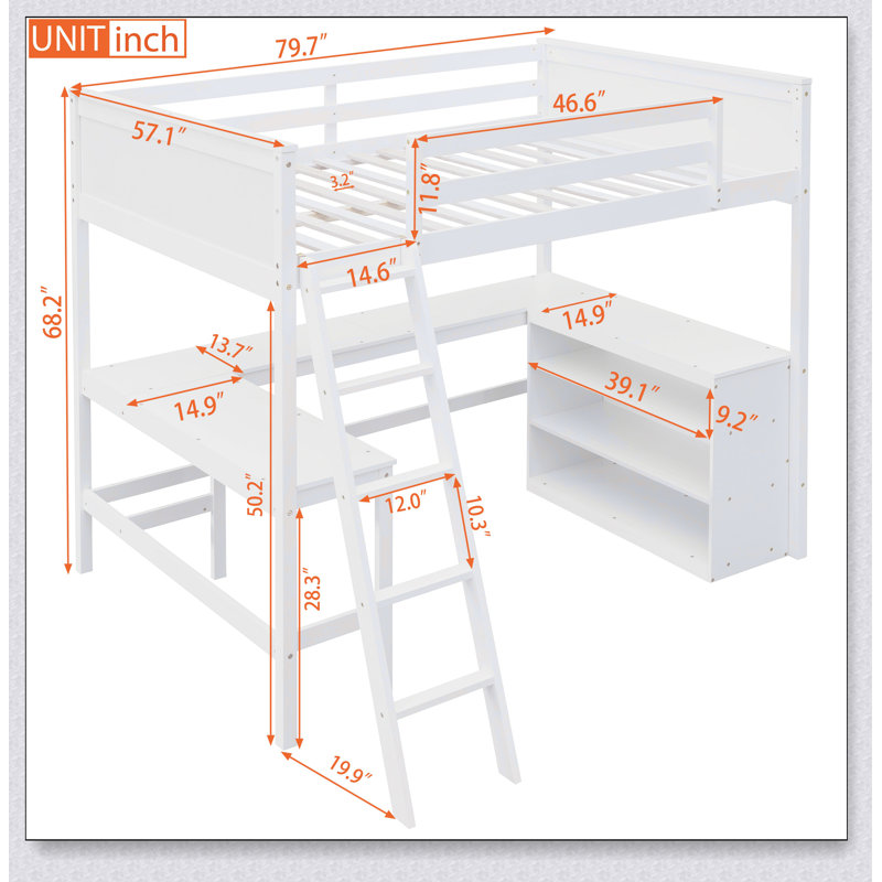 Lit mezzanine avec tablettes Keilon