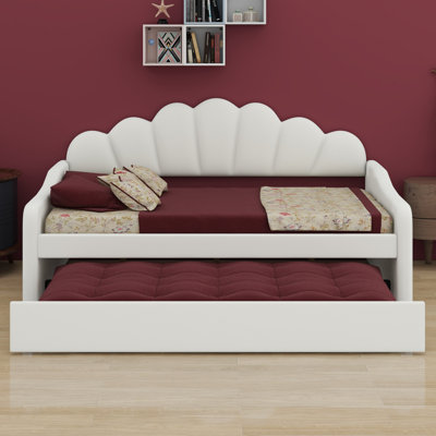 Full Size Upholstery Daybed Frame With Shall Shaped Backrest  And Trundle