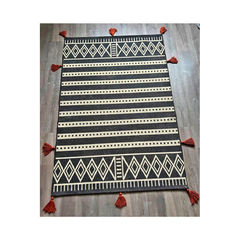 Tapis gris à motif scandinave lavable à la machine, Rectangle 3 pi 3 po x 4 pi 11 po