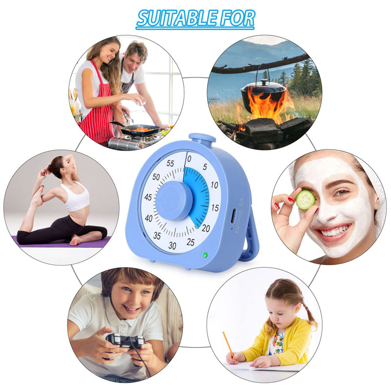 Kitchen Timer 60 Minute Countdown Visual Timer Silent Study Timer Time Management Tools, Blue