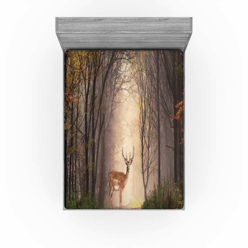Ambesonne Wildlife Fitted Sheet 2-Pack Deer Forest Multicolor, Full Fitted Sheet