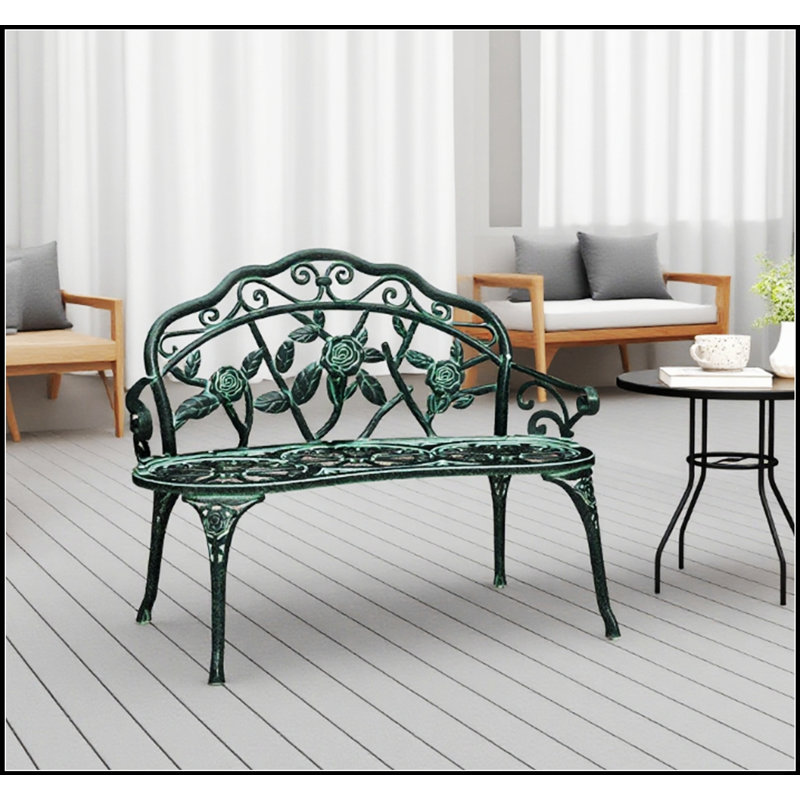 Banc d'extérieur en fonte d'aluminium de style antique avec accents floraux et conception ergonomique pour une assise confortable