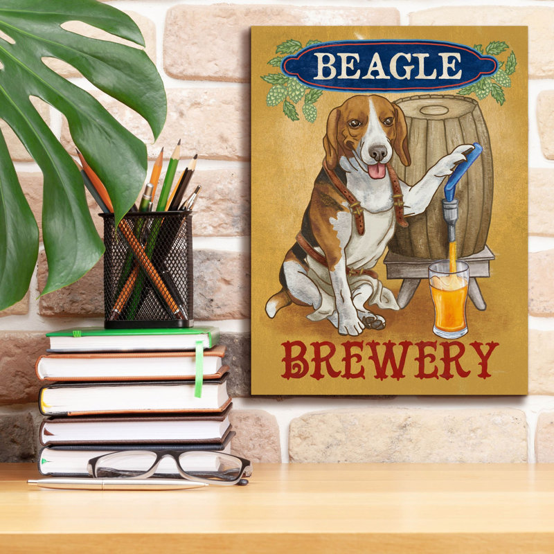 «Beer Dogs 4» par Mary Urban, art mural sur toile, H 16 po x l 12 po x P 0,75 po