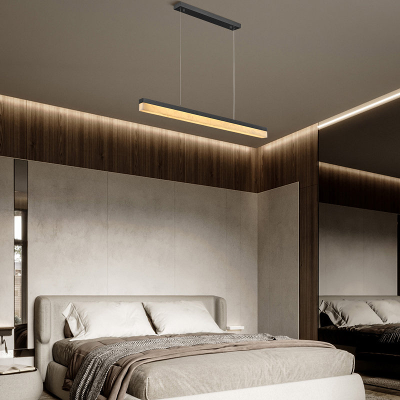 47.2" Modern Linear Chandelier With Alabaster Shade For Dining Room – Matte Black Finish, 102.17'' H x 47.24'' W x 4.33'' D