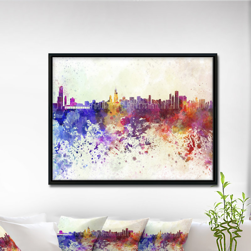 Cityscape Skyline - reproduction d'art, H 30 po x l 40 po x P 1,5 po, Toile avec cadre flottant