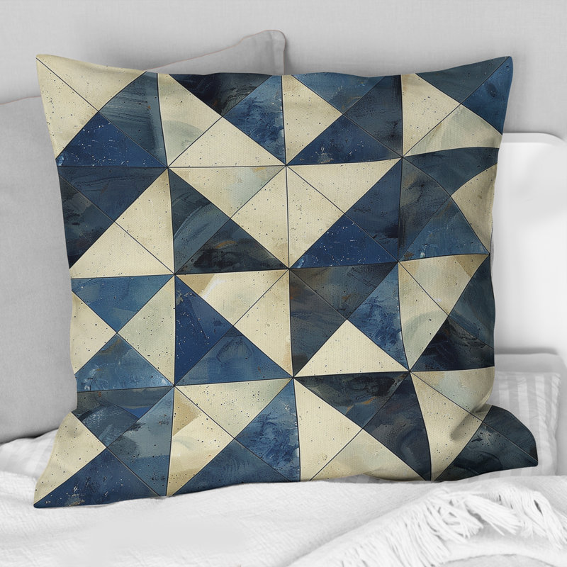 Coussin Blue Triangle Print II - Mid-Century, H 16 po x l 16 po