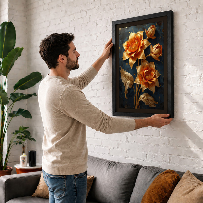 Golden Roses Study Botanical - Framed Print, A2 - 59.4 x 42.0 cm, Oak