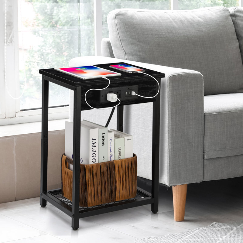 Fika End Table Set and Built-In Outlets, Black