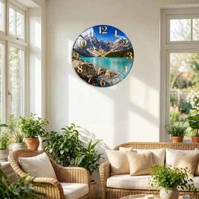 "Mountain Lake", horloge murale en verre