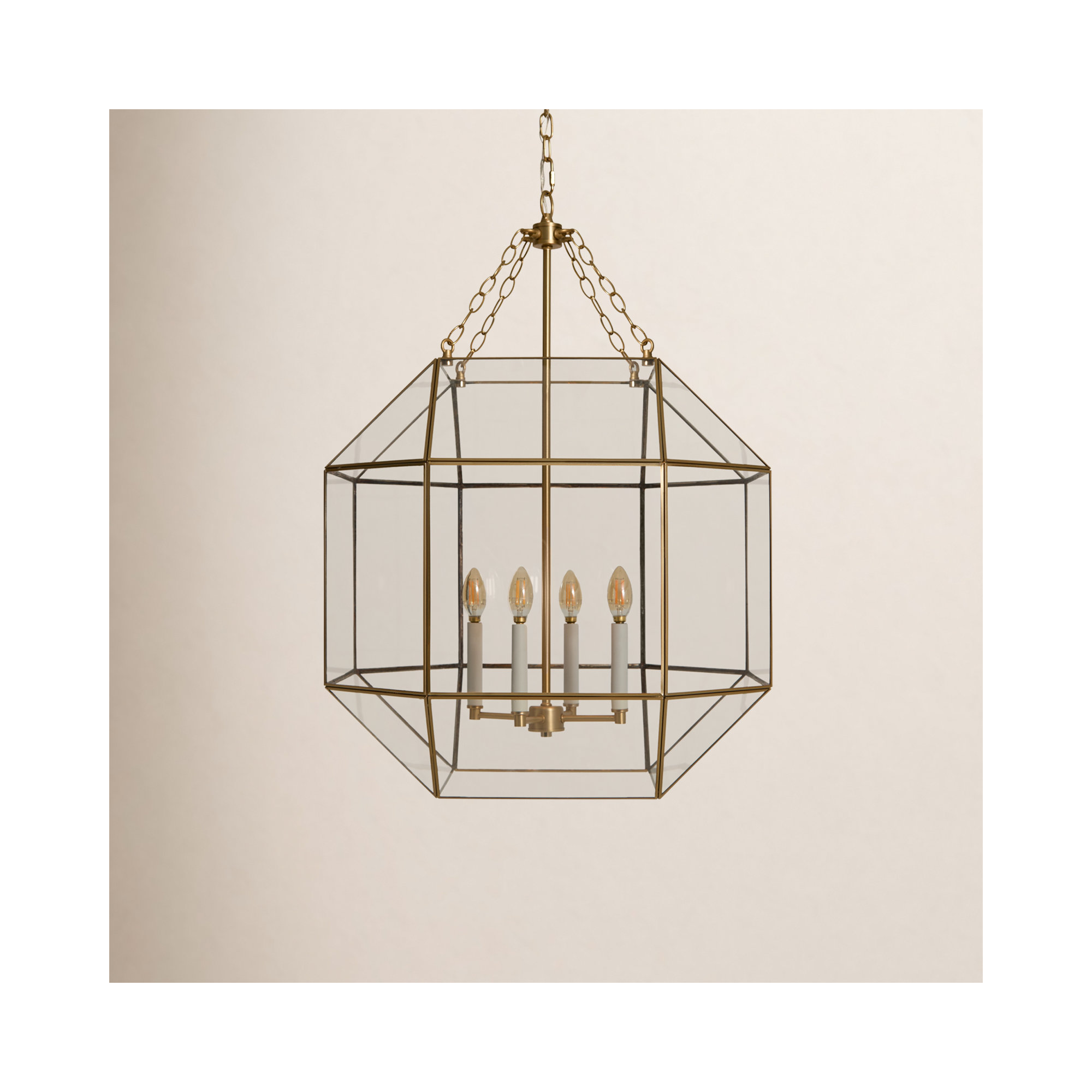 Reid 4 Light Glass Dimmable Pendant, Satin Brass, No, 60W