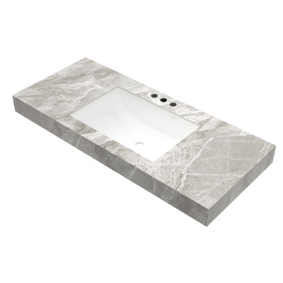 48 Inch Light Gray Sintered Stone Bathroom Countertop With Undermount Ceramic Basin And 3 Pre-Drilled Faucet Holes