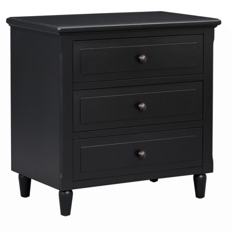 3-Drawer Nightstand Storage Wood Cabinet, Black