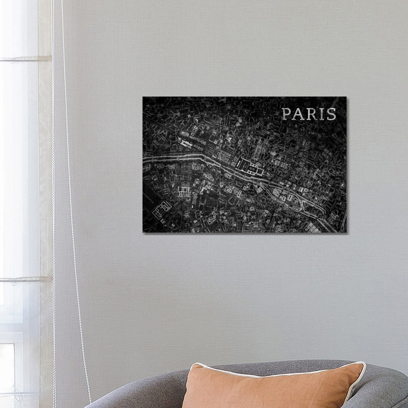 Map Paris, Vintage In Black by PI Studio - Wrapped Canvas Print, 66.04 cm H x 45.72 cm W x 3.175 cm D