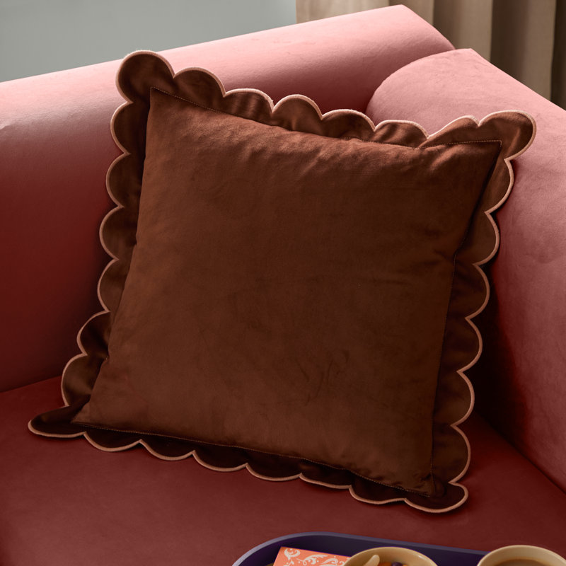 Lil Scallop Square Cushion, Brown/Beige, Feather