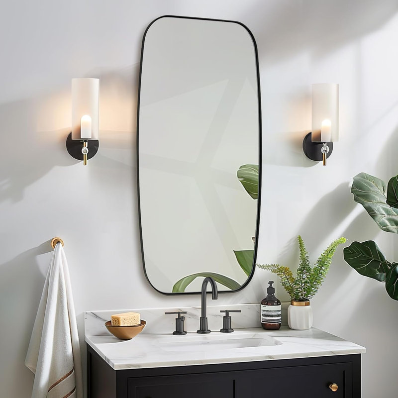 Modern Oblong Oval Bathroom Vanity Mirror | Stainless Steel Frame, Matte Black, 48" x 24"