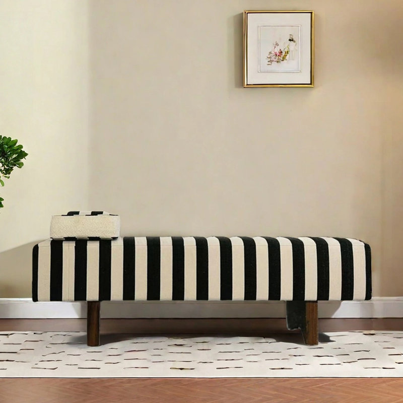 Banc en bois massif avec repose-pieds, H 17,72 po x l 70,87 po x P 17,72 po