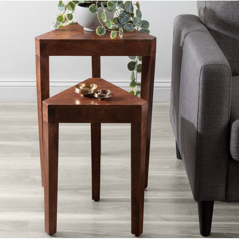 Solid Wood Nesting Tables (Set of 2), Walnut Brown