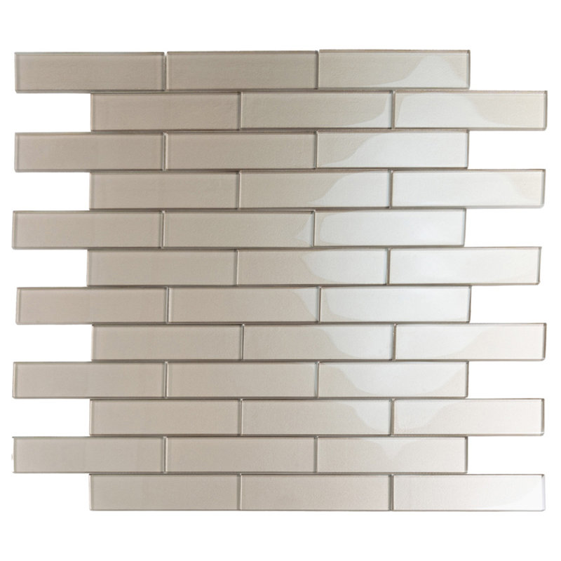 2X8 Subway Glass Mosaic Tile, Ash
