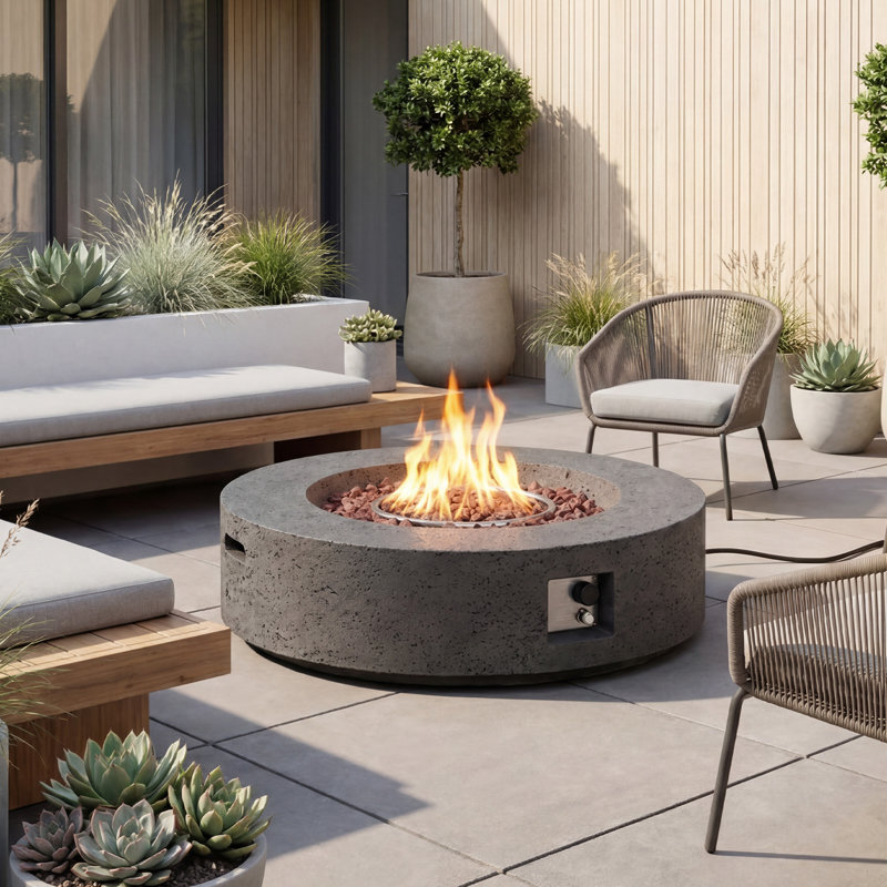 Borgia Concrete Propane Fire Pit Table, Stone Gray