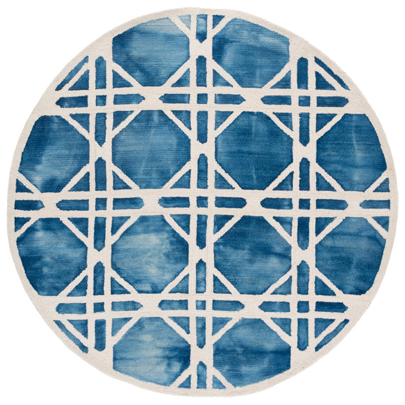 Dip Dye Hand Tufted Wool Geometric Rug, Round 7'