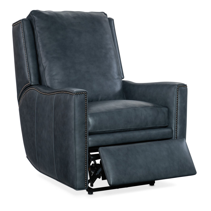 Davidson Recliner, Gunmetal, Swivel Glider with Power Button, Aline Fumo Genuine Leather
