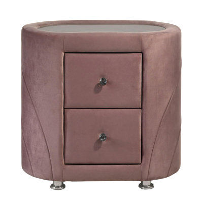 Contemporary Pink Bedroom Nightstand With A Graceful Glass Top And Drawer Function Stylish Upholstered Bedside Cabinet Efficiency Modern Touch