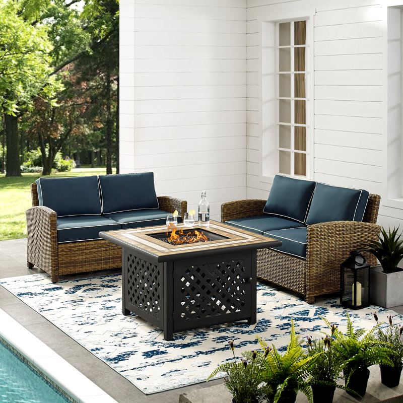 4 - Person Patio Conversation Set with Cushions, Navy Velvet