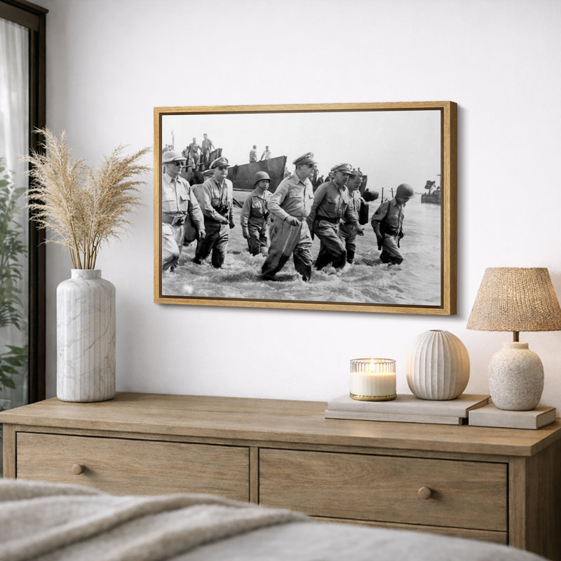 «Allied Commanders Landing», œuvre d'art historique, images de bureau militaire, impression sur toile encadrée.