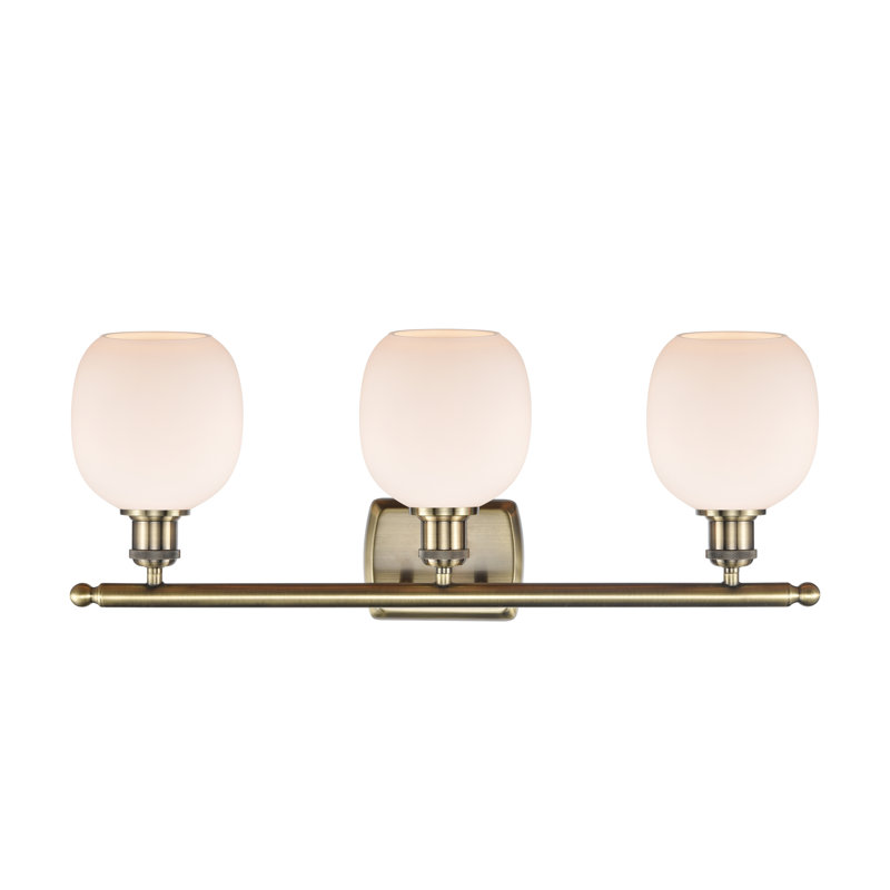 Carlucci 3 - Light Dimmable Vanity Light, 6 Watt Vinage LED Bulb, Matte White, Antique Brass
