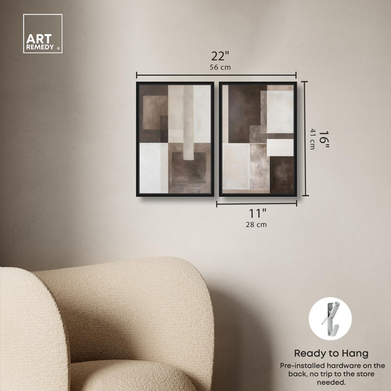 «Tonal Intersection Set», ensemble de 2 boho par Art Remedy, Cadre flottant noir, H 15 po x l 10 po