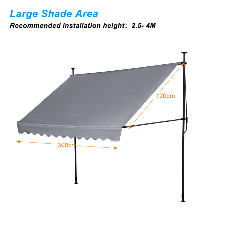 Dakota Fields 120cm W Polyester Cover Retractable Patio Awning, 300" H x 120" W x 8.7" D, Grey