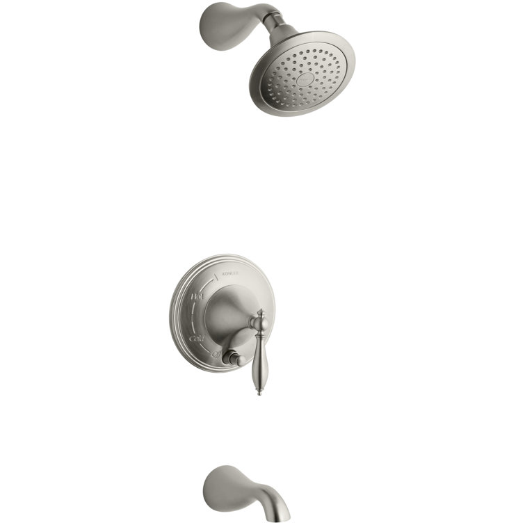 Finial® Rite-Temp Pressure-Balancing Bath and Shower Faucet Trim with Push-Button Diverter and Lever Handle, Valve Not Included