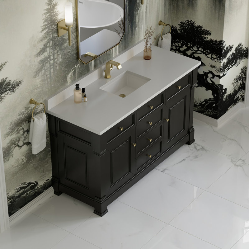 Brookfield Single Vanity, White Zeus, Single Hole, Black Onyx