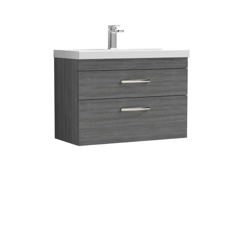 Athena 810mm Single Bathroom Vanity with Integrated Ceramic Basin, Anthracite Woodgrain