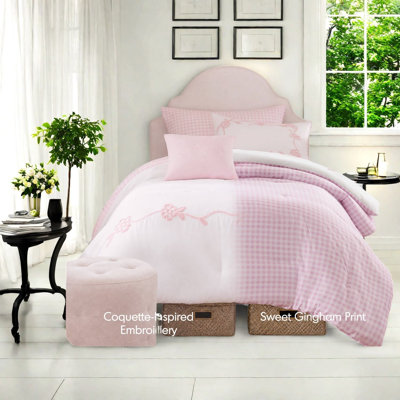 Ensemble de literie rose simple / simple TG, ensemble d'édredon à motif floral en microfibre douce
