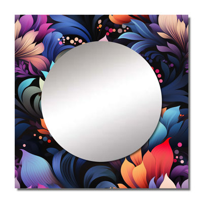 Multicolor Futurist Damask Nexus - Floral Large Square Mirror For Wall Art Decor