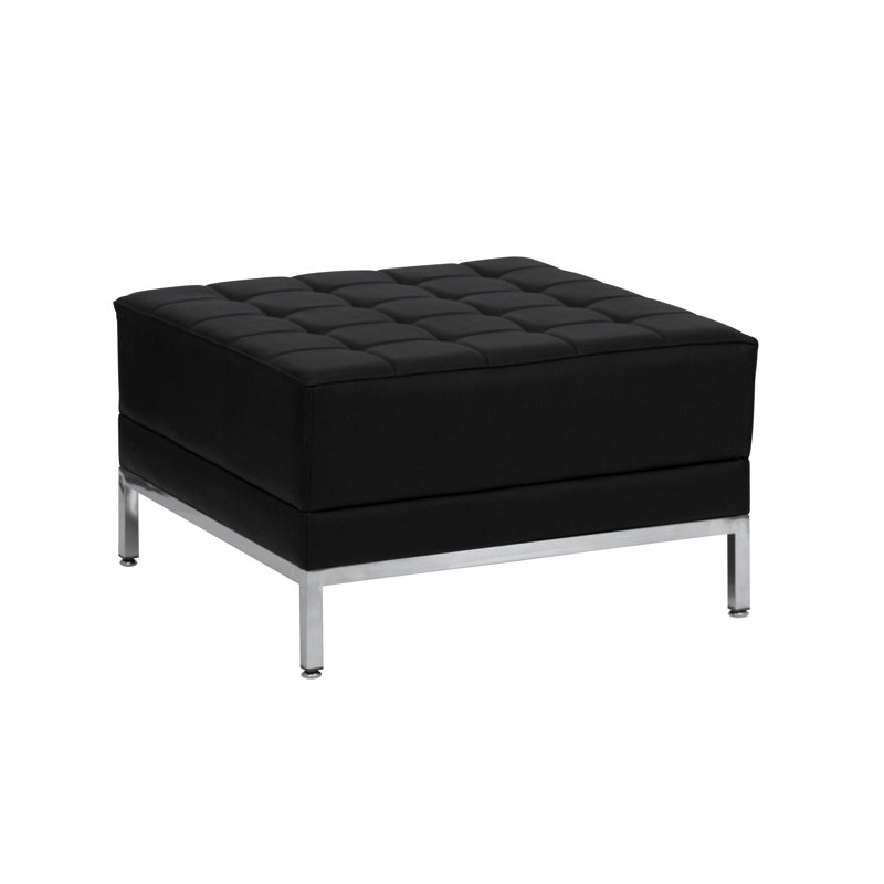Amjed LeatherSoft Quilted Tufted Modular Ottoman with Stainless Steel Legs, Black
