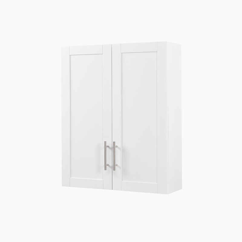Armoire suspendue en bois avec portes et tablettes, Blanc