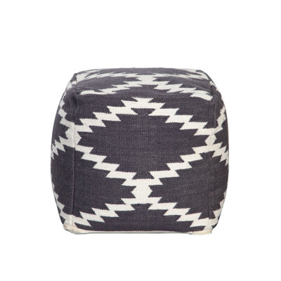 Poby Accent Pouf, 19 Inch Square Body, White And Gray Zig Zag Pattern